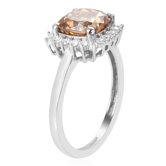 CHAMPAGNE & WHITE MOISSANITE HALO RING - Picture 4 of 8